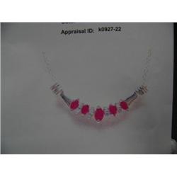 Ruby and Diamond Necklace 10 K yellow gold- rubies are marquise, faceted, translucent and medium dar