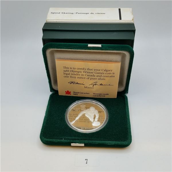 1988 Calgary Olympic Proof Coin 1 Troy Ounce Silver - Speed Skating