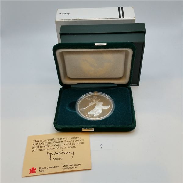 1988 Calgary Olympic Proof Coin 1 Troy Ounce Silver - Hockey