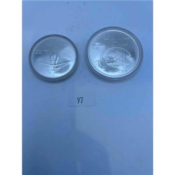1976 Montreal Olympic Proof $10 & $5 Coins 72.9g 925 Silver
