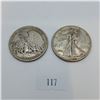 Image 1 : 2 American Walking Liberty Silver Half Dollars