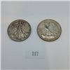 Image 2 : 2 American Walking Liberty Silver Half Dollars