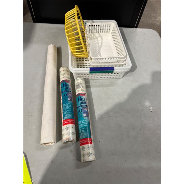 Shelf liners, paper roll and baskets