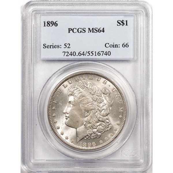 1896 $1 Morgan Silver Dollar Coin PCGS MS64