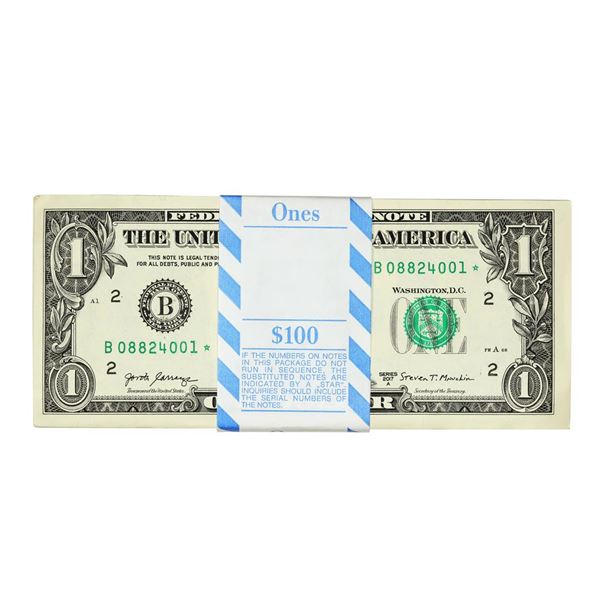 Pack of (100) Consecutive 2017A $1 Federal Reserve Star Notes New York