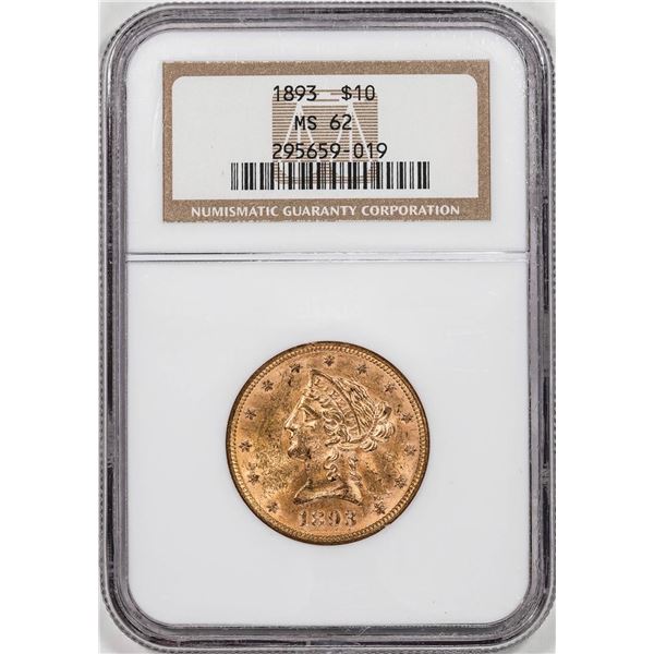 1893 $10 Liberty Head Eagle Gold Coin NGC MS62