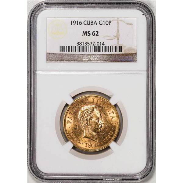 1916 Cuba 10 Pesos Gold Coin NGC MS62