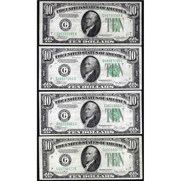 Lot of (4) 1934A/B/C/D $10 Federal Reserve Notes