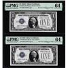 Image 1 : Reverse Changeover Pair 1928A/1928 $1 Silver Certificate Notes PMG Ch. Uncirculated 64