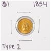 1854 Type 2 $1 Indian Princess Head Gold Dollar Coin