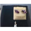 Image 4 : UNRESERVED Sterling silver earrings with matching purple crystal pendant on chain