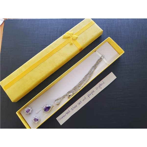 UNRESERVED Unmarked silver set with purple crystal