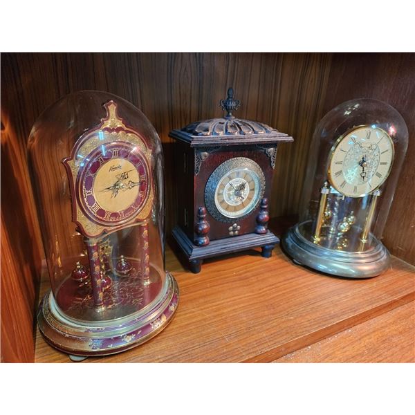 727 -- 2 Glass Dome Clocks + Little Box Clock