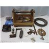 Image 1 : tool box with cable reel , steel cable wire and misc. tools