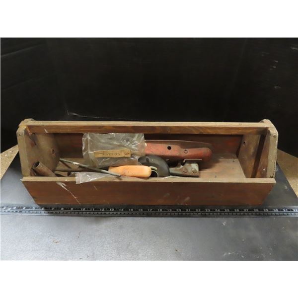 wooden tool box with c-clamp trailer hitch misc. hand tools