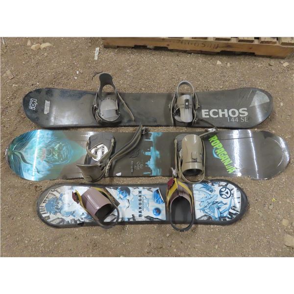 lot of snowboards one is brand name LTD quest with RIDE bindings