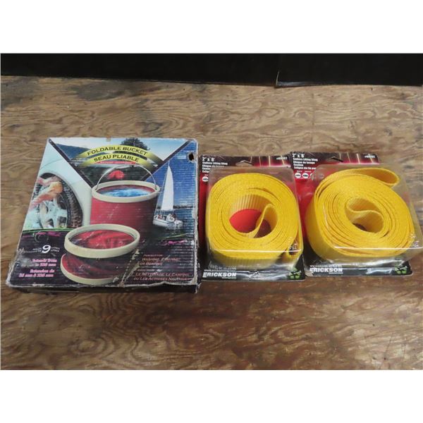 pair of 2" 8ft straps and foldable water bucket
