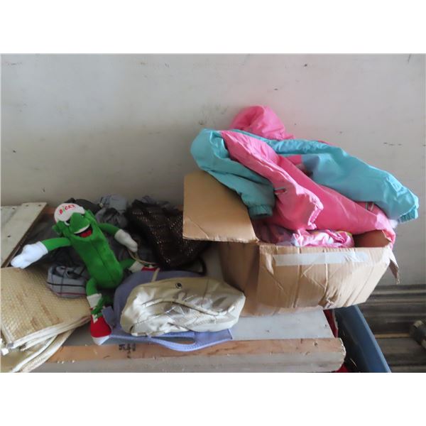 large lot of children's winter coats , and purses