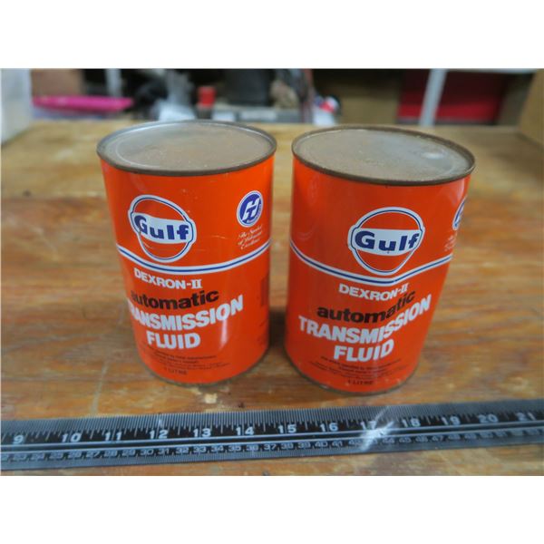 2 Gulf Dexron-II II 1 litre ATF fluid cans - full