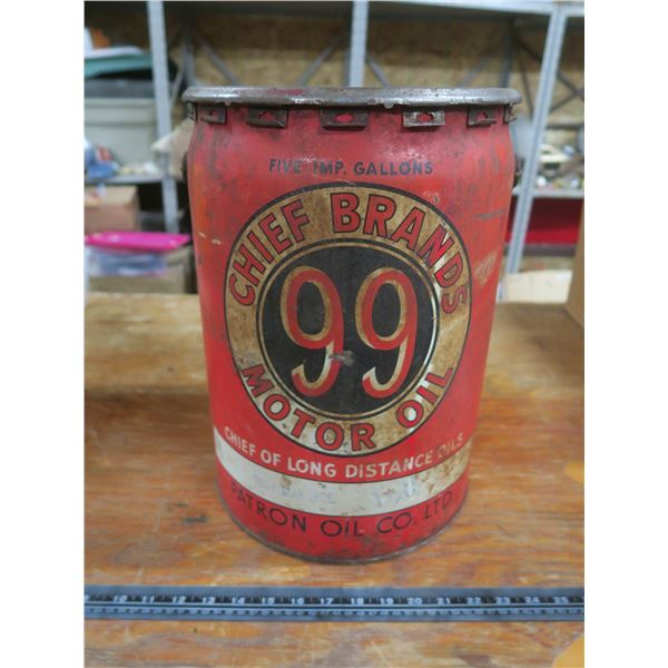 5 gallon Chief Brand 99 motor oil pail - YR24-5-45