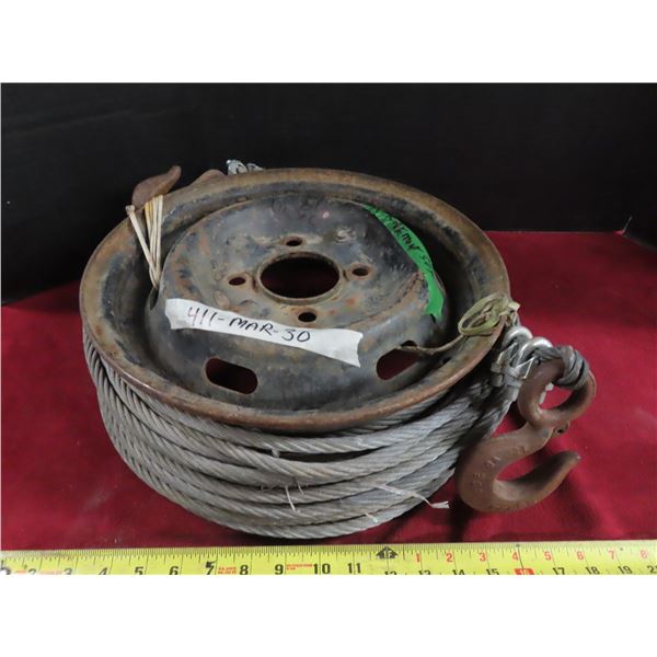 50ft steel cable with hooks on rim for storage