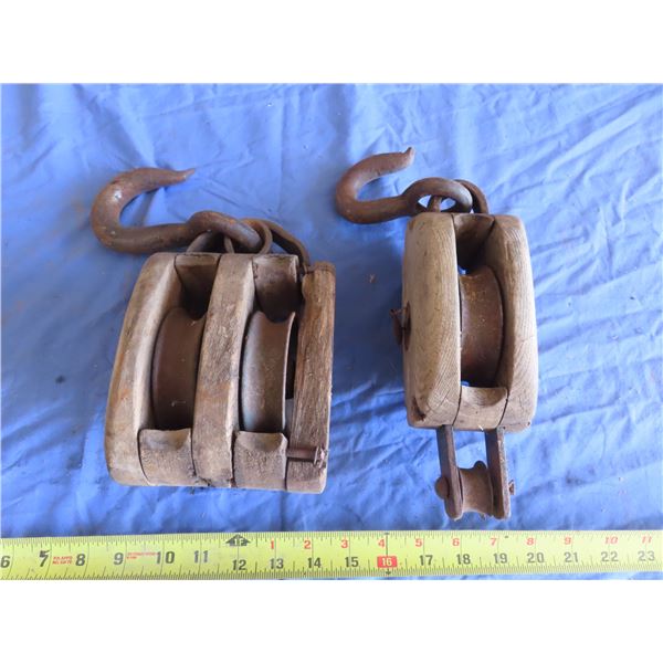set of antique pulleys