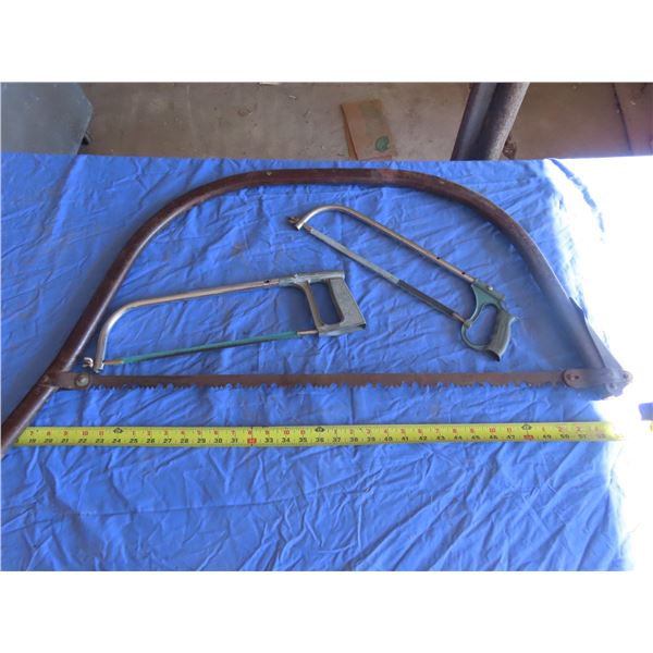 swede saw and pair of hacksaws
