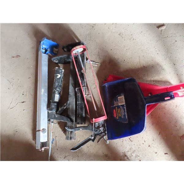 lot of misc. caulking guns stands bench saw guide