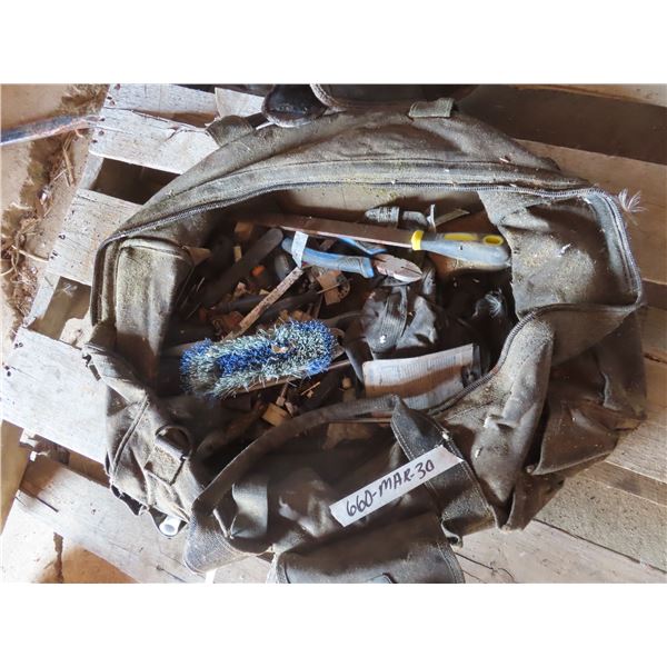 weathered tool bag with assorted Mastercraft screwdrivers