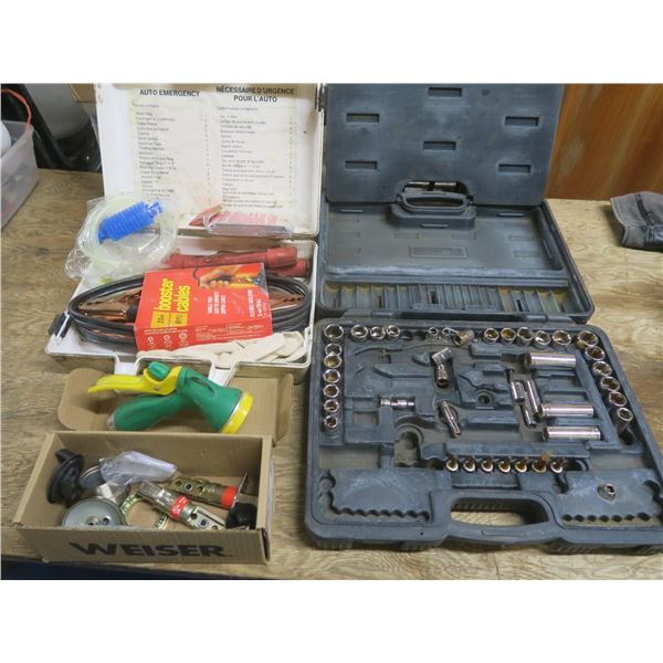 auto emergency kit, partial socket set and hardware