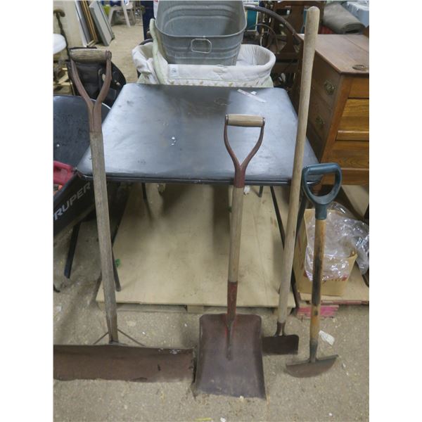 2 shovels and 2 edging tools