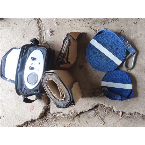 nylon strap with cleavaces  , rubber repair kit , cooler with stereo