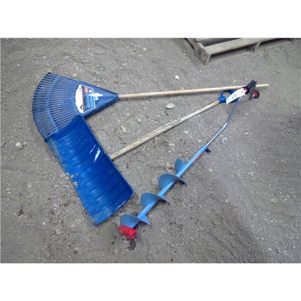 Rake, shovel and ice auger