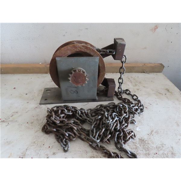 chain hoist and milk crate lot