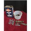 Image 1 : dominion oil can , pail of misc. bolts
