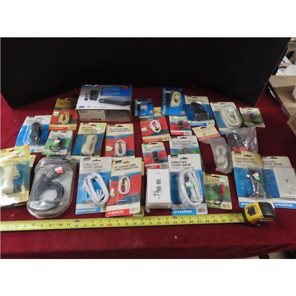 box of assorted audio , component , misc. cables for electronics