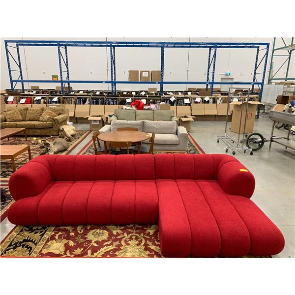 RED LOW SECTIONAL SOFA L 122  W 60  H 29 