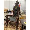 Image 3 : HEAVILY CARVED WOOD AND LEATHER ARMCHAIR H 70" W 34" D 22"