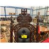 Image 4 : HEAVILY CARVED WOOD AND LEATHER ARMCHAIR H 70" W 34" D 22"