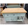 Image 2 : PAINTED HUTCH AND ISLAND WITH BUTCHER BLOCK SET HUTCH 52 X 18 X 80" ISLAND 50 X 24 X 34"