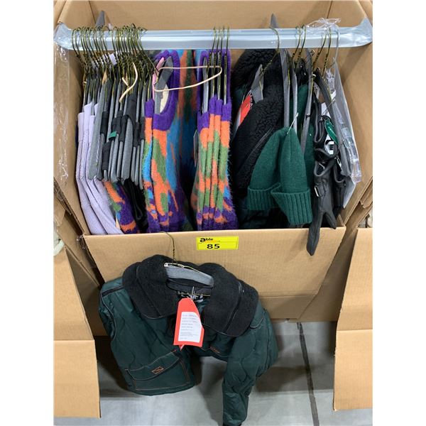 WARDROBE BOX WITH ASSORTED CLOTHING