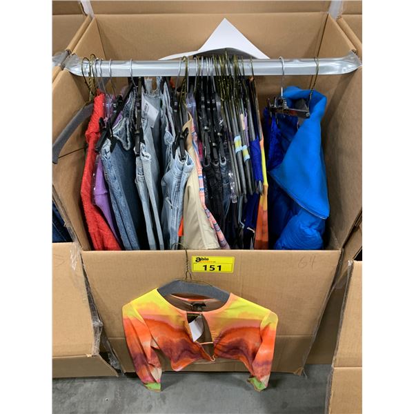 WARDROBE BOX WITH ASSORTED CLOTHING