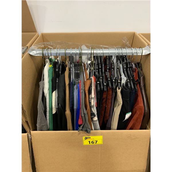 WARDROBE BOX WITH ASSORTED CLOTHING