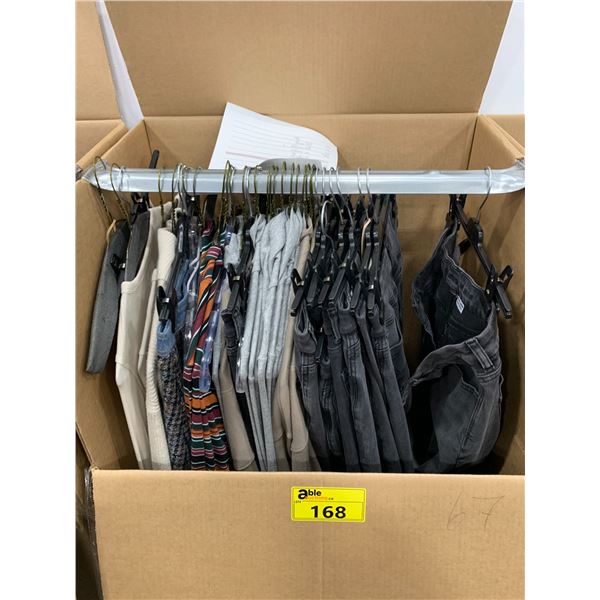 WARDROBE BOX WITH ASSORTED CLOTHING