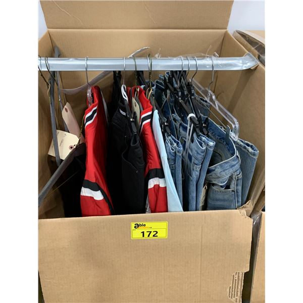 WARDROBE BOX WITH ASSORTED CLOTHING