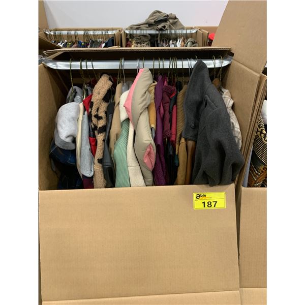 WARDROBE BOX WITH ASSORTED CLOTHING