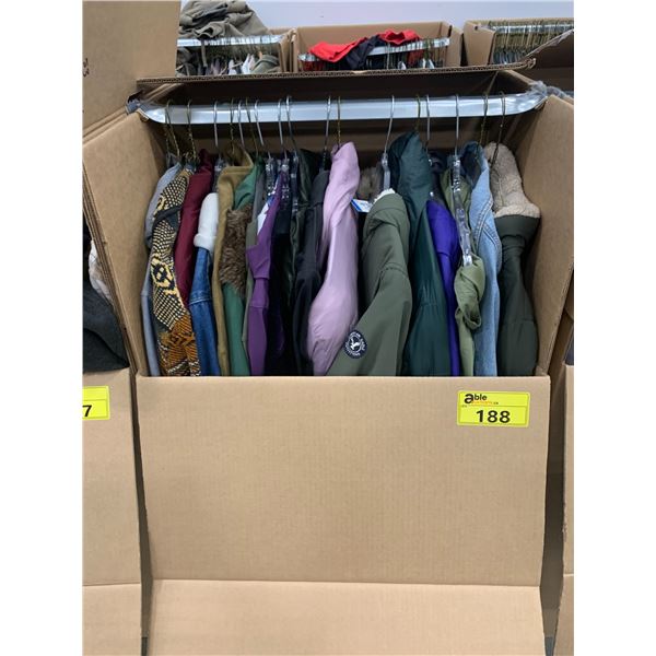 WARDROBE BOX WITH ASSORTED CLOTHING