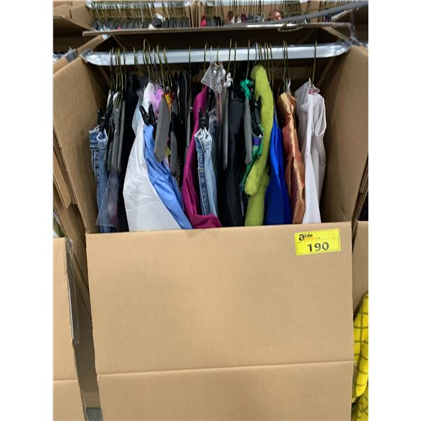 WARDROBE BOX WITH ASSORTED CLOTHING