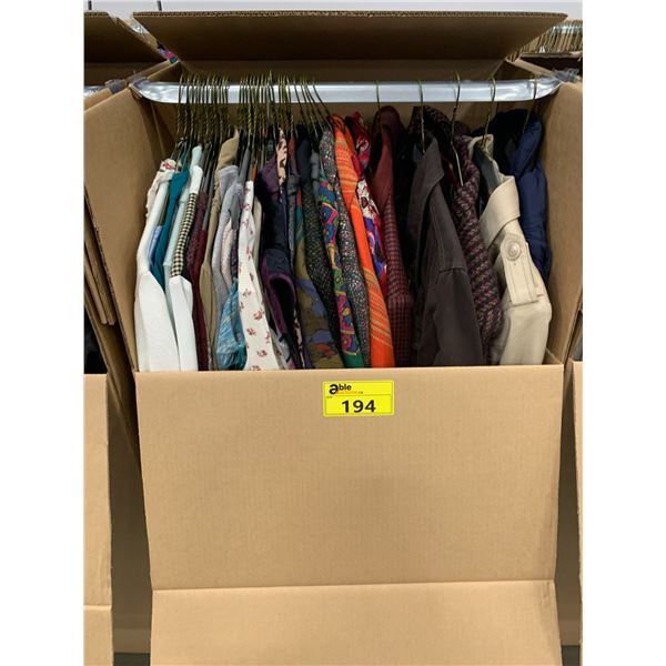 WARDROBE BOX WITH ASSORTED CLOTHING