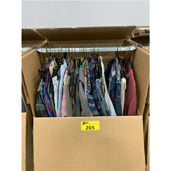 WARDROBE BOX WITH ASSORTED CLOTHING